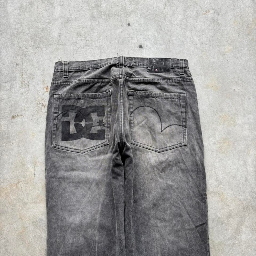 Baggy Black Gray Faded Qruel Wide Leg Southpole DC Styl Y2K VTG Denim Jeans 38